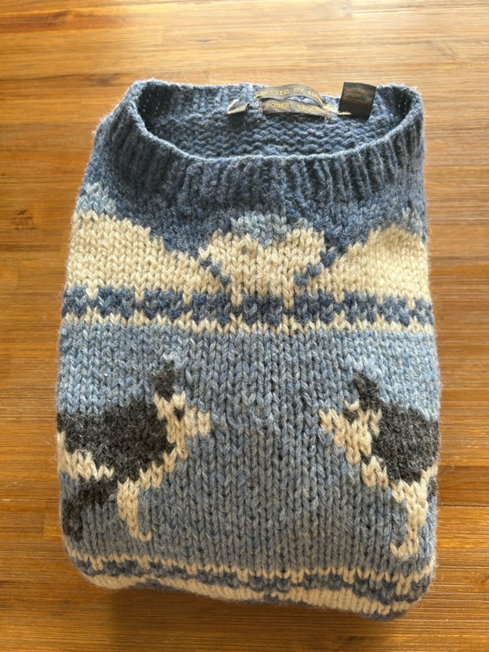 Vintage Robert Stock Hand Knit Wool Husky Wolf Winter Sweater - Picture 8 of 8